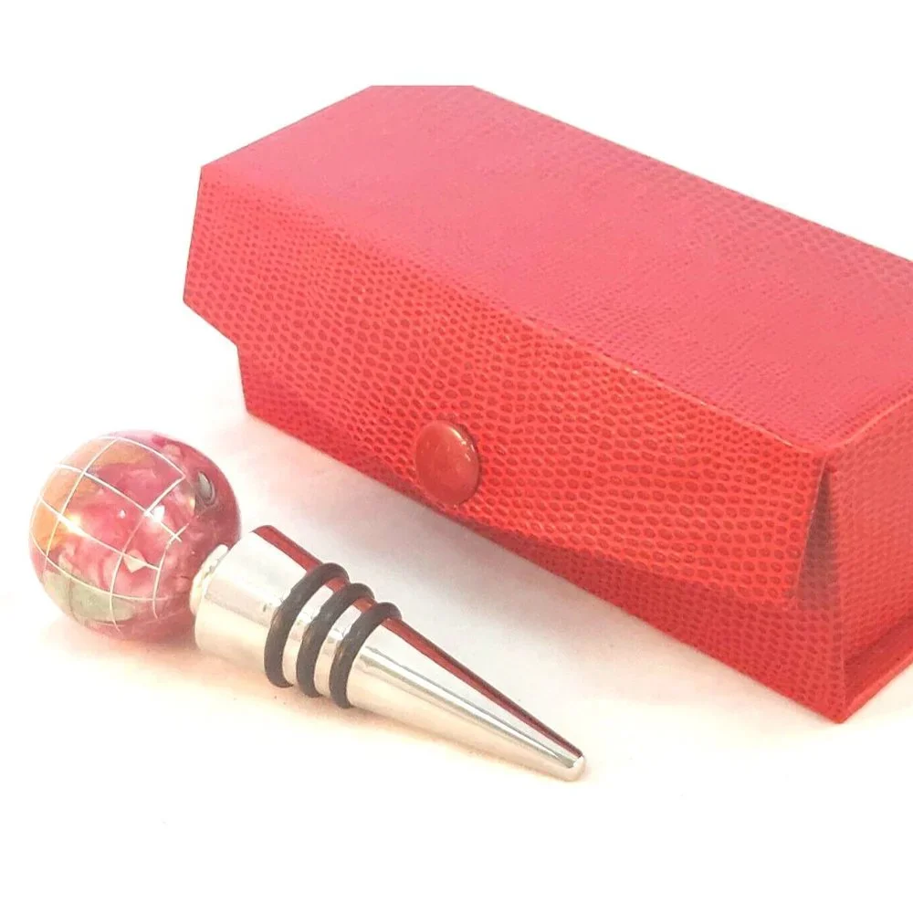 Wine Stopper Cork Around The World Glass Marble w/Case By Alexander Xalifano